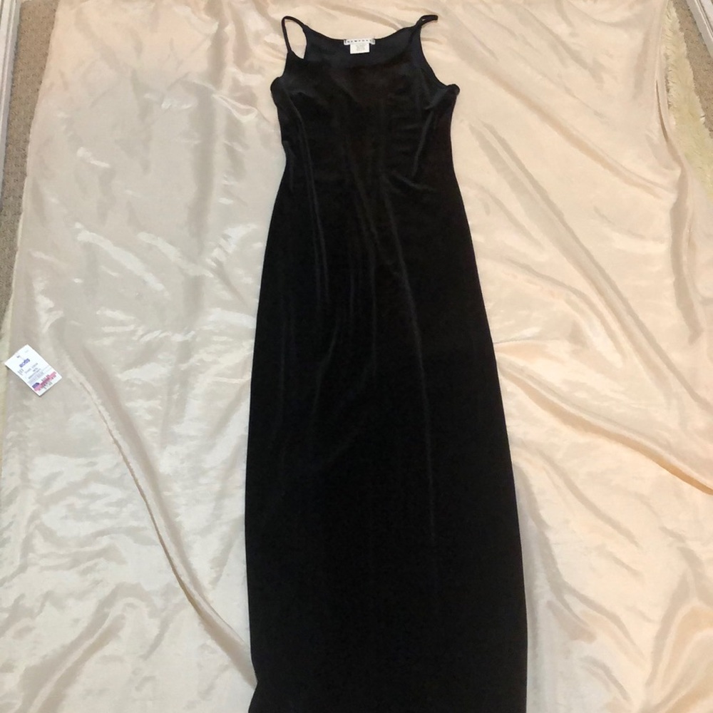Long, black velvet dress